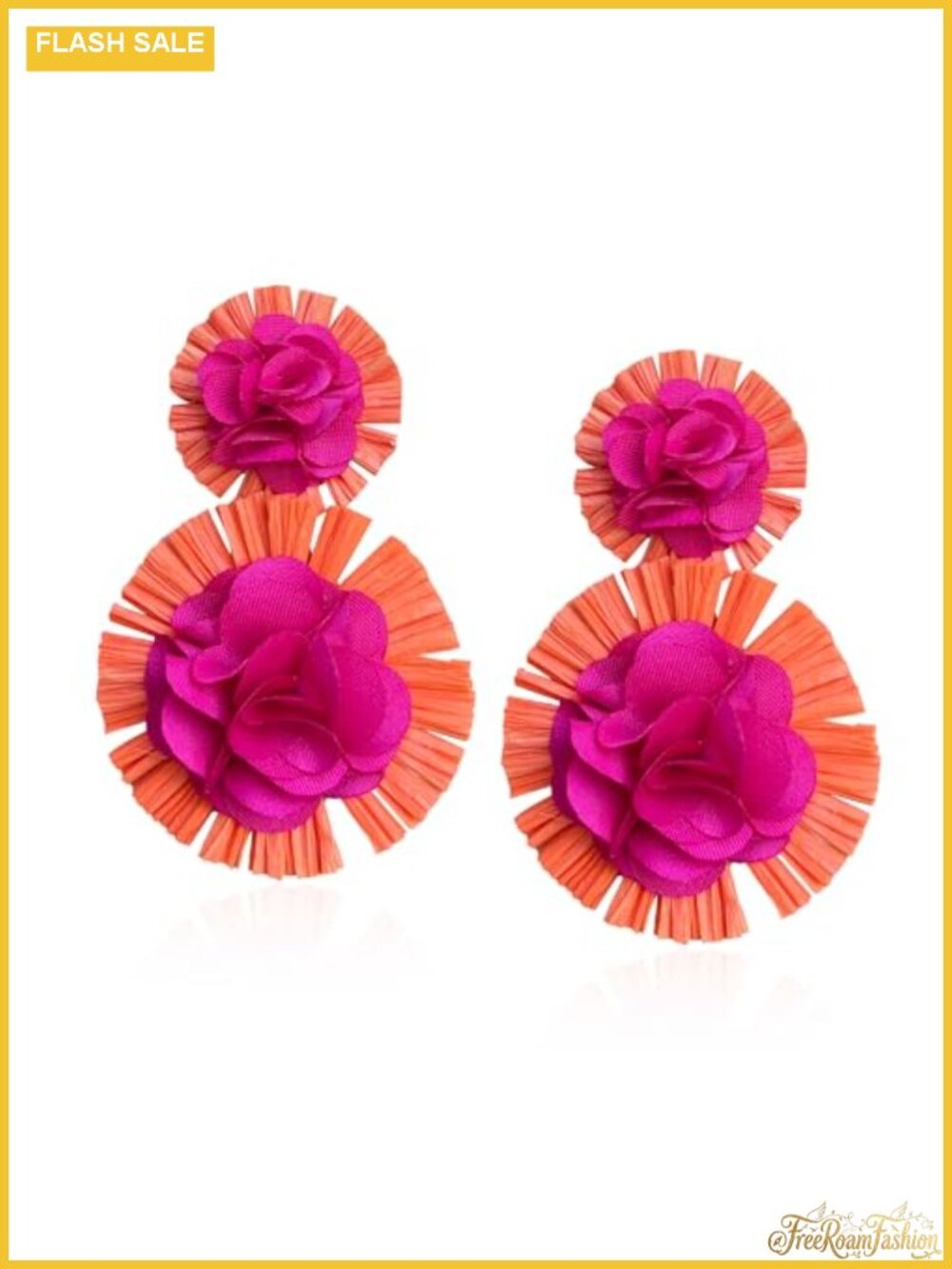 Handmade Raffia Straw Flower Dangle Drop Earrings Boho Summer Beach Jewelry